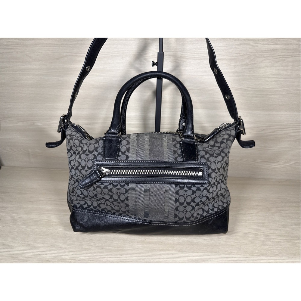 COACH Legacy Black & Silver Stripe Signature Molly Bag Satchel 21154 Purse Tote - Picture 6 of 13